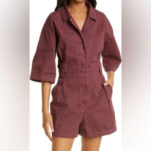 Rachel Comey Larch Burgundy Button-Up Romper